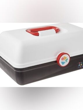 Caboodles White & Black make up or Craft Storage Case with Red Handle